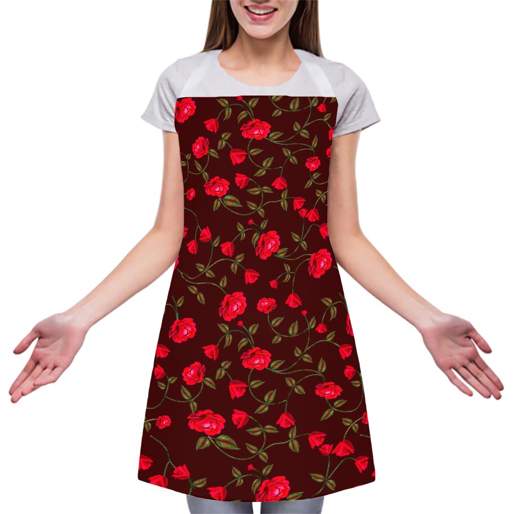 Red Rose Floral Flower Pattern Print Adjustable Apron