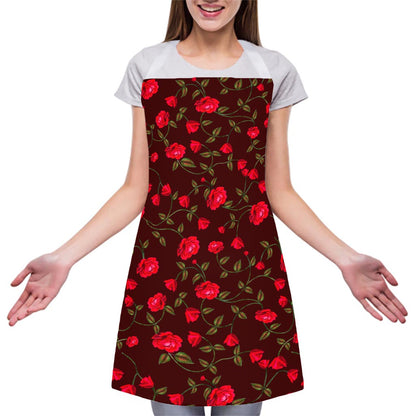 Red Rose Floral Flower Pattern Print Adjustable Apron