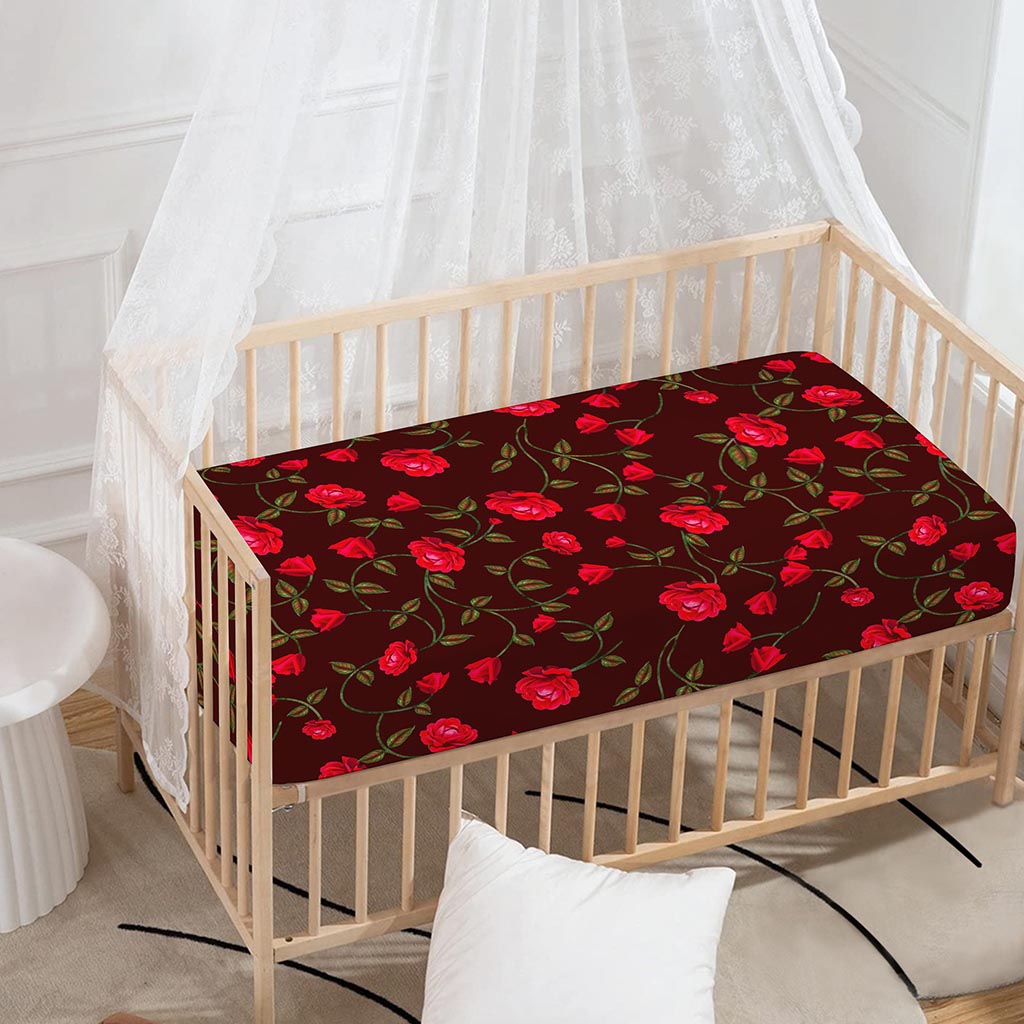 Red Rose Floral Flower Pattern Print Baby Crib Sheet