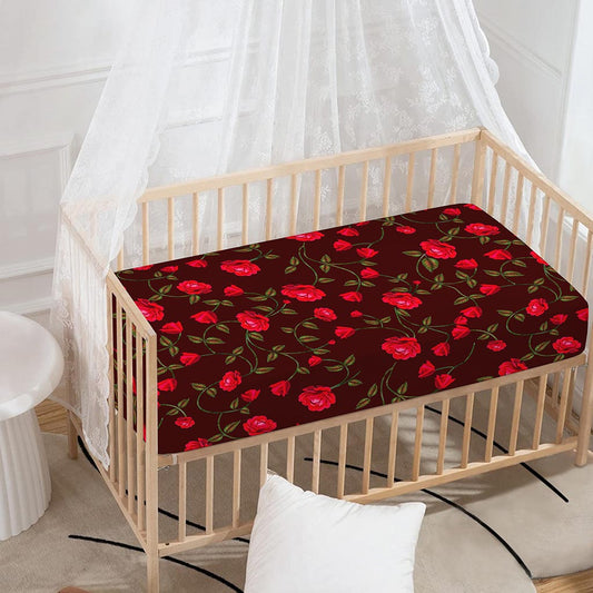Red Rose Floral Flower Pattern Print Baby Crib Sheet