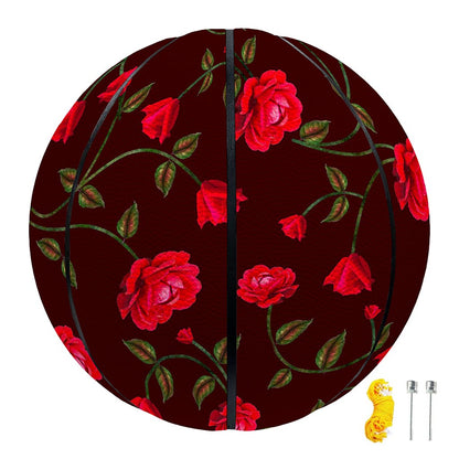 Red Rose Floral Flower Pattern Print Basketball