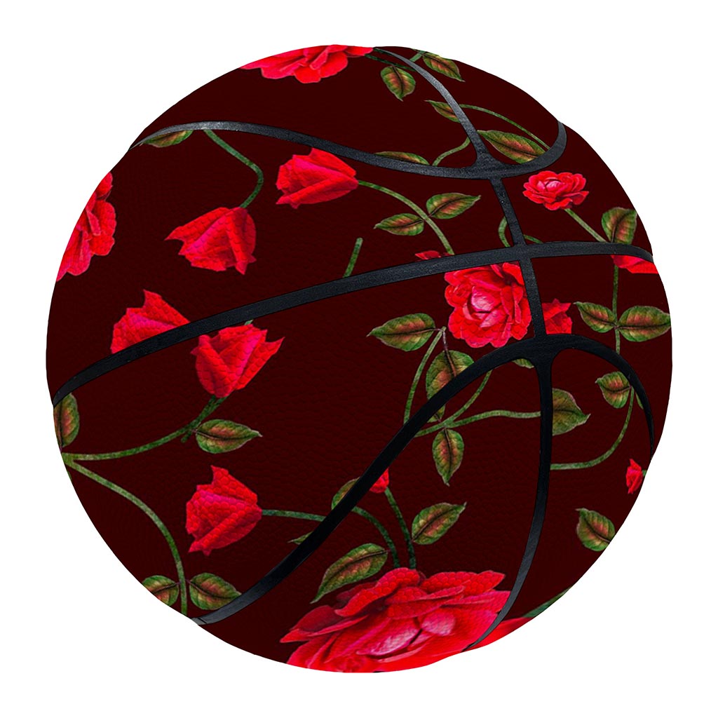 Red Rose Floral Flower Pattern Print Basketball
