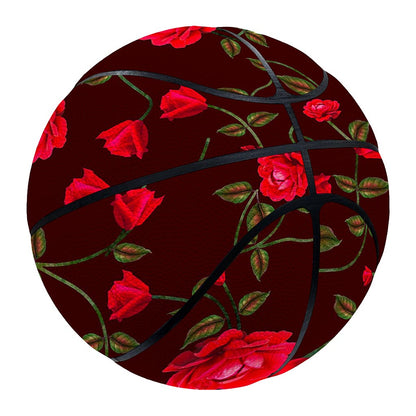 Red Rose Floral Flower Pattern Print Basketball