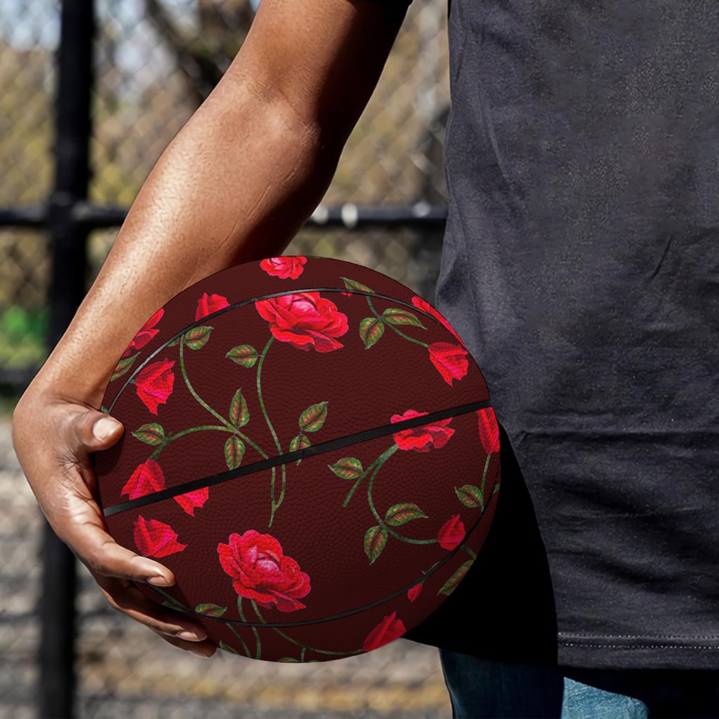 Red Rose Floral Flower Pattern Print Basketball