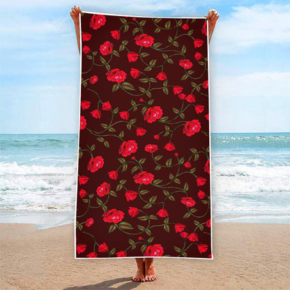 Red Rose Floral Flower Pattern Print Beach Towel