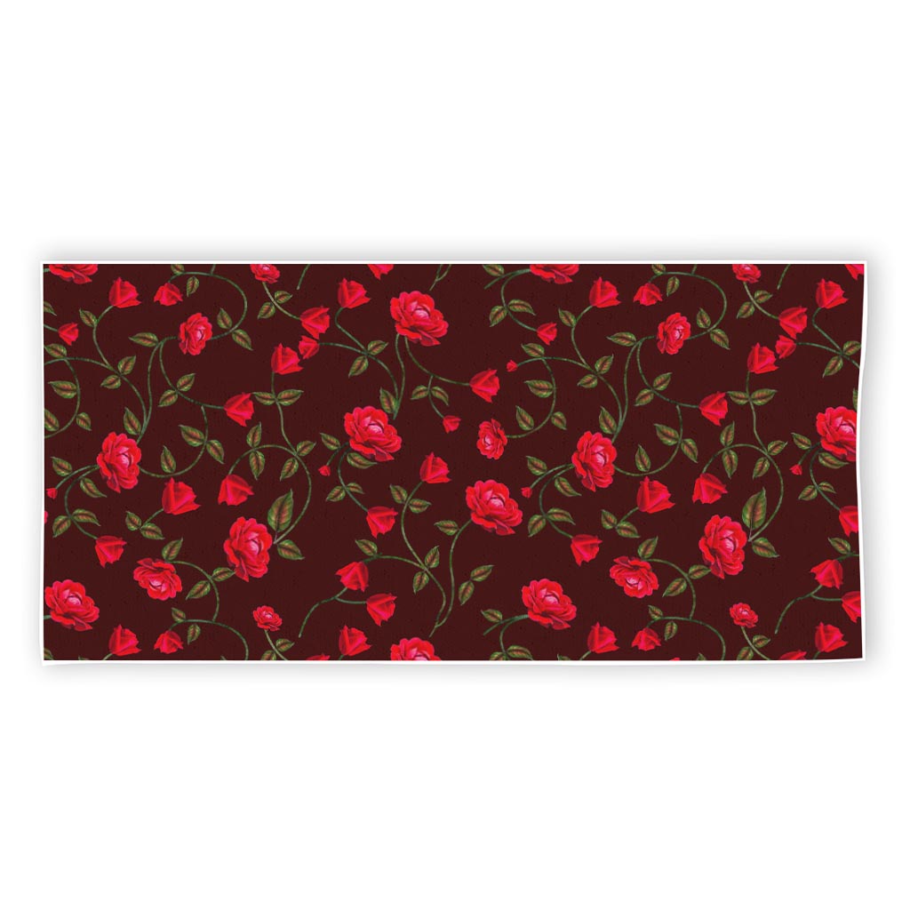 Red Rose Floral Flower Pattern Print Beach Towel