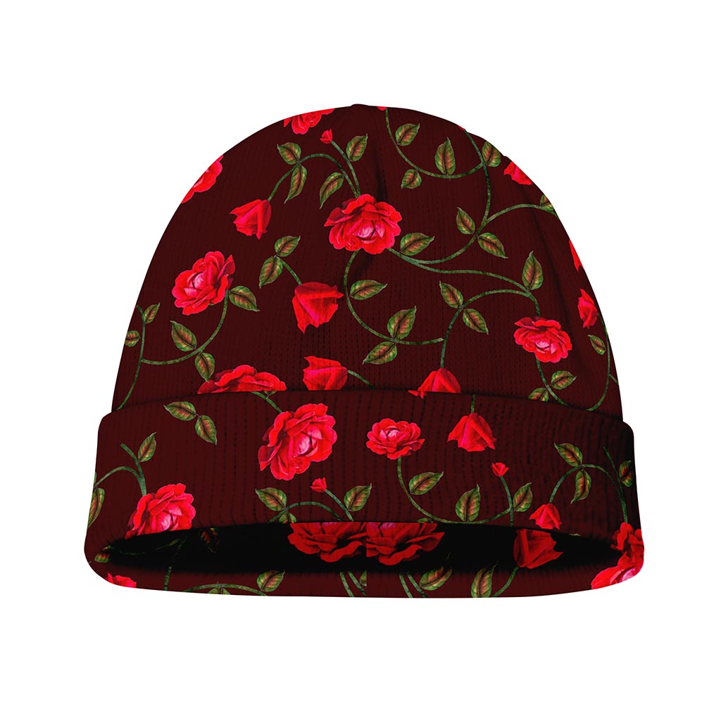 Red Rose Floral Flower Pattern Print Beanie