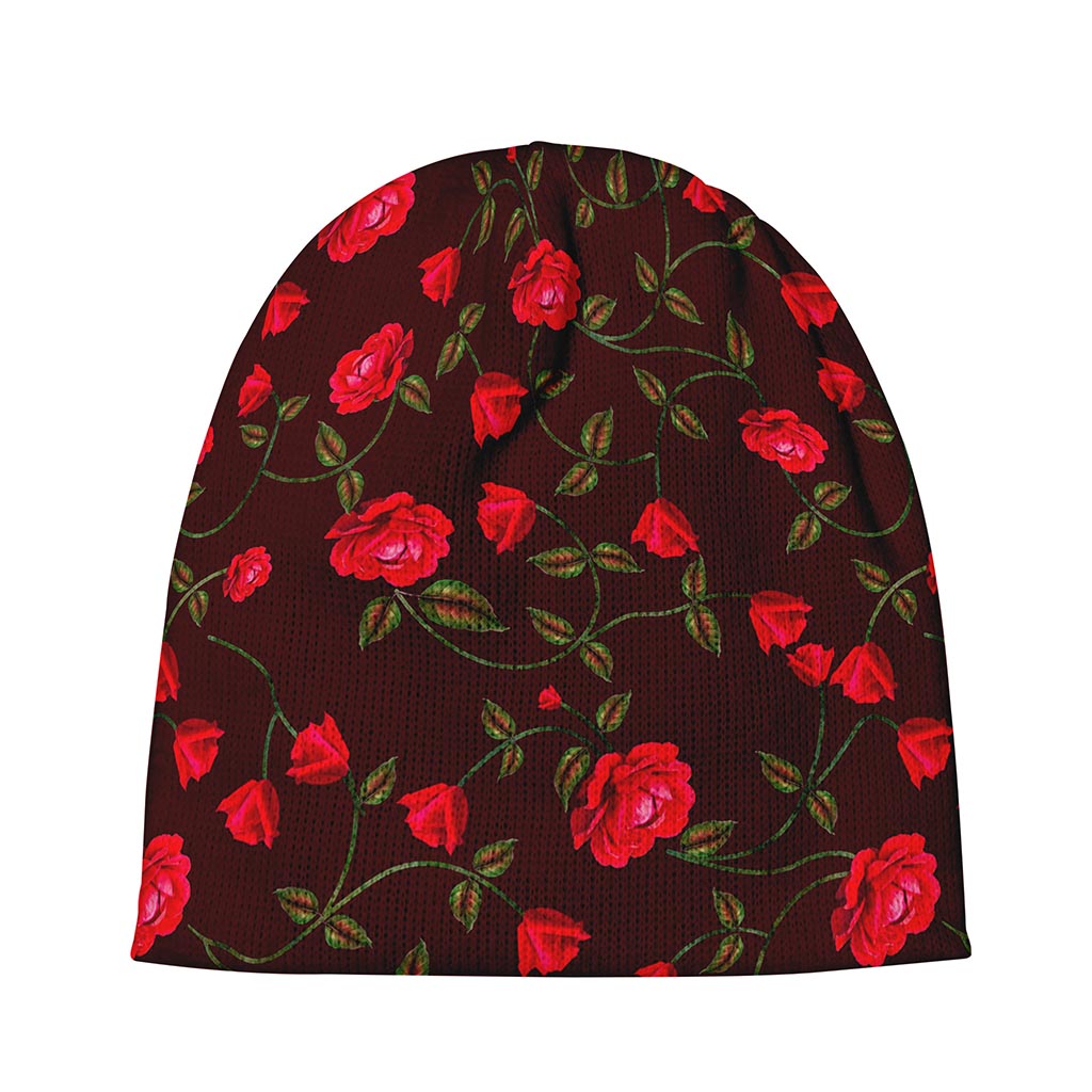 Red Rose Floral Flower Pattern Print Beanie