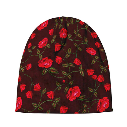 Red Rose Floral Flower Pattern Print Beanie