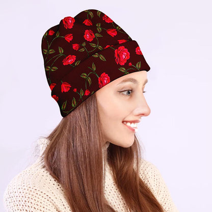 Red Rose Floral Flower Pattern Print Beanie