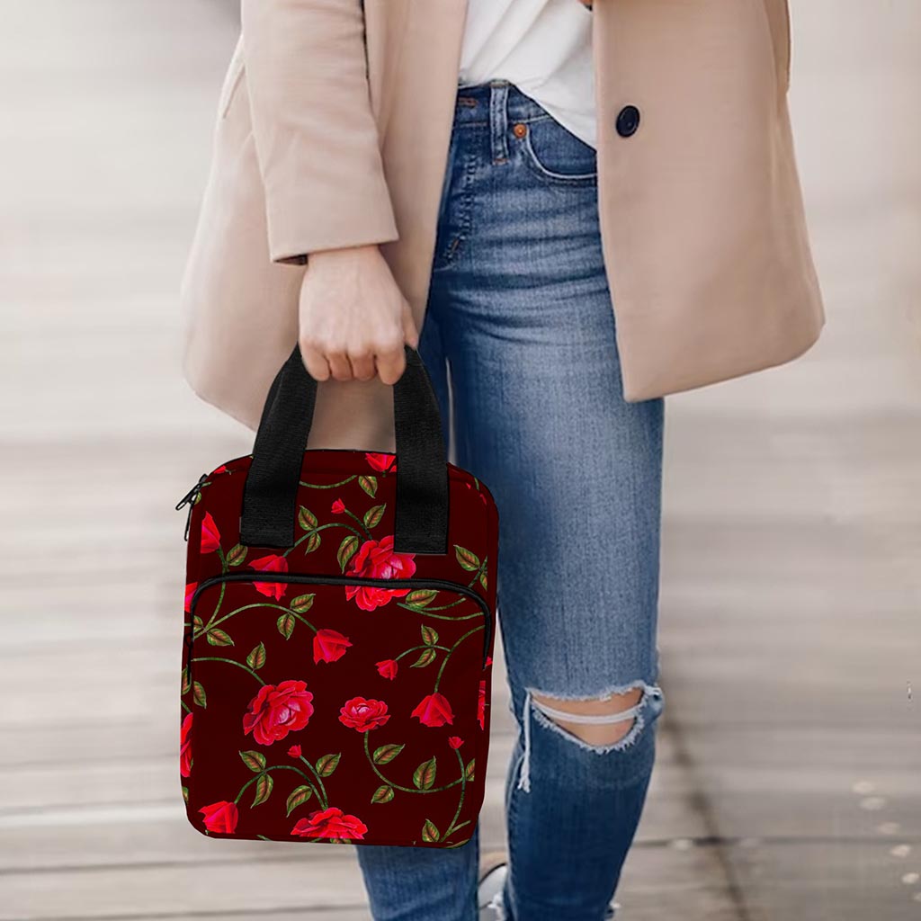 Red Rose Floral Flower Pattern Print Bible Tote Bag