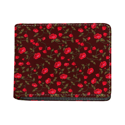 Red Rose Floral Flower Pattern Print Bifold Wallet
