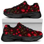Red Rose Floral Flower Pattern Print Black Chunky Shoes