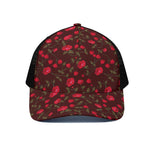 Red Rose Floral Flower Pattern Print Black Mesh Trucker Cap