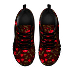 Red Rose Floral Flower Pattern Print Black Running Shoes