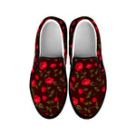 Red Rose Floral Flower Pattern Print Black Slip On Sneakers