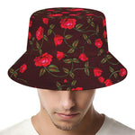 Red Rose Floral Flower Pattern Print Bucket Hat