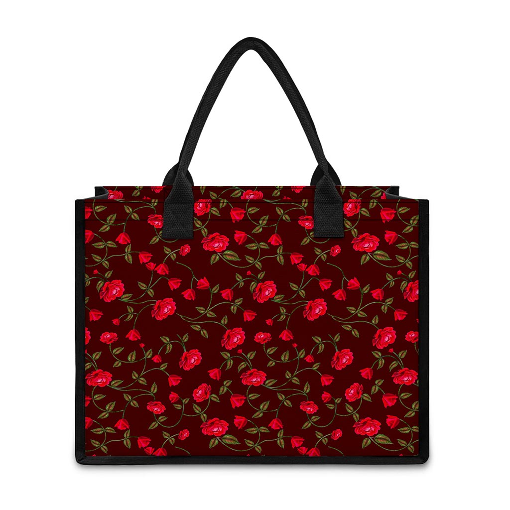Red Rose Floral Flower Pattern Print Canvas Tote Bag