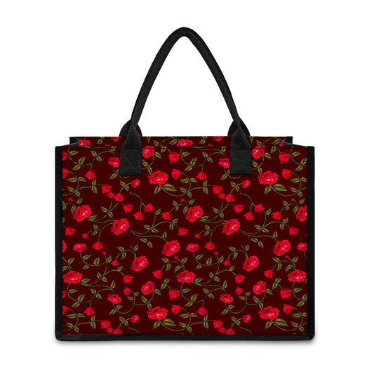 Red Rose Floral Flower Pattern Print Canvas Tote Bag