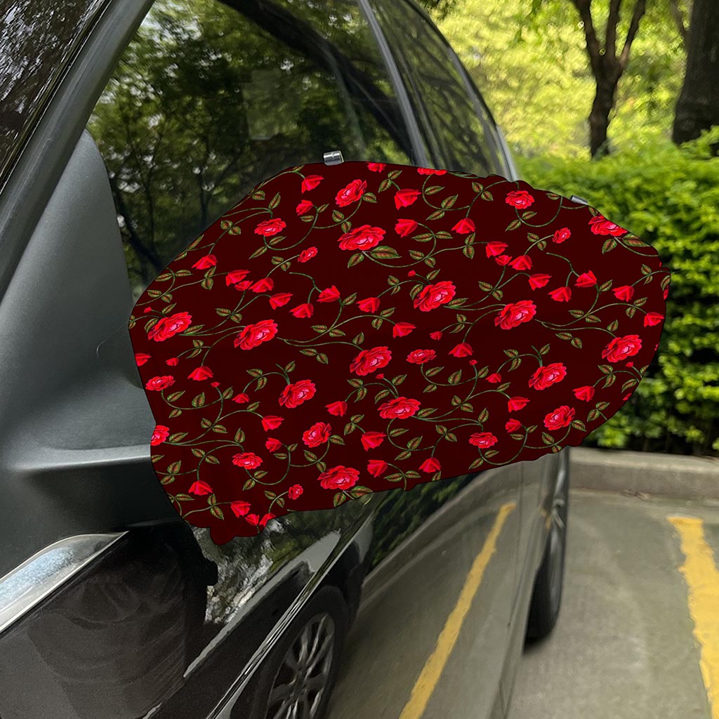 Red Rose Floral Flower Pattern Print Car Side Mirror Covers