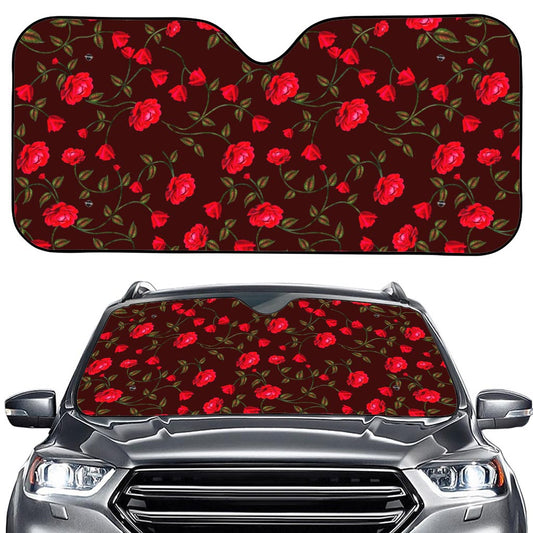 Red Rose Floral Flower Pattern Print Car Windshield Sun Shade