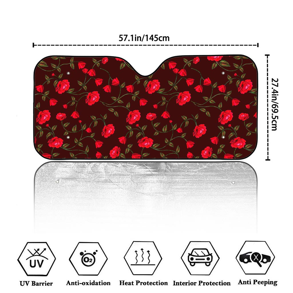 Red Rose Floral Flower Pattern Print Car Windshield Sun Shade