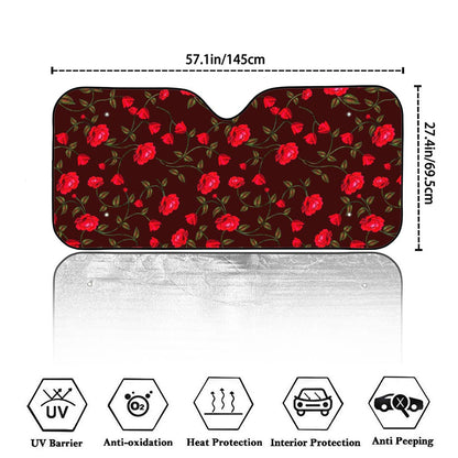 Red Rose Floral Flower Pattern Print Car Windshield Sun Shade