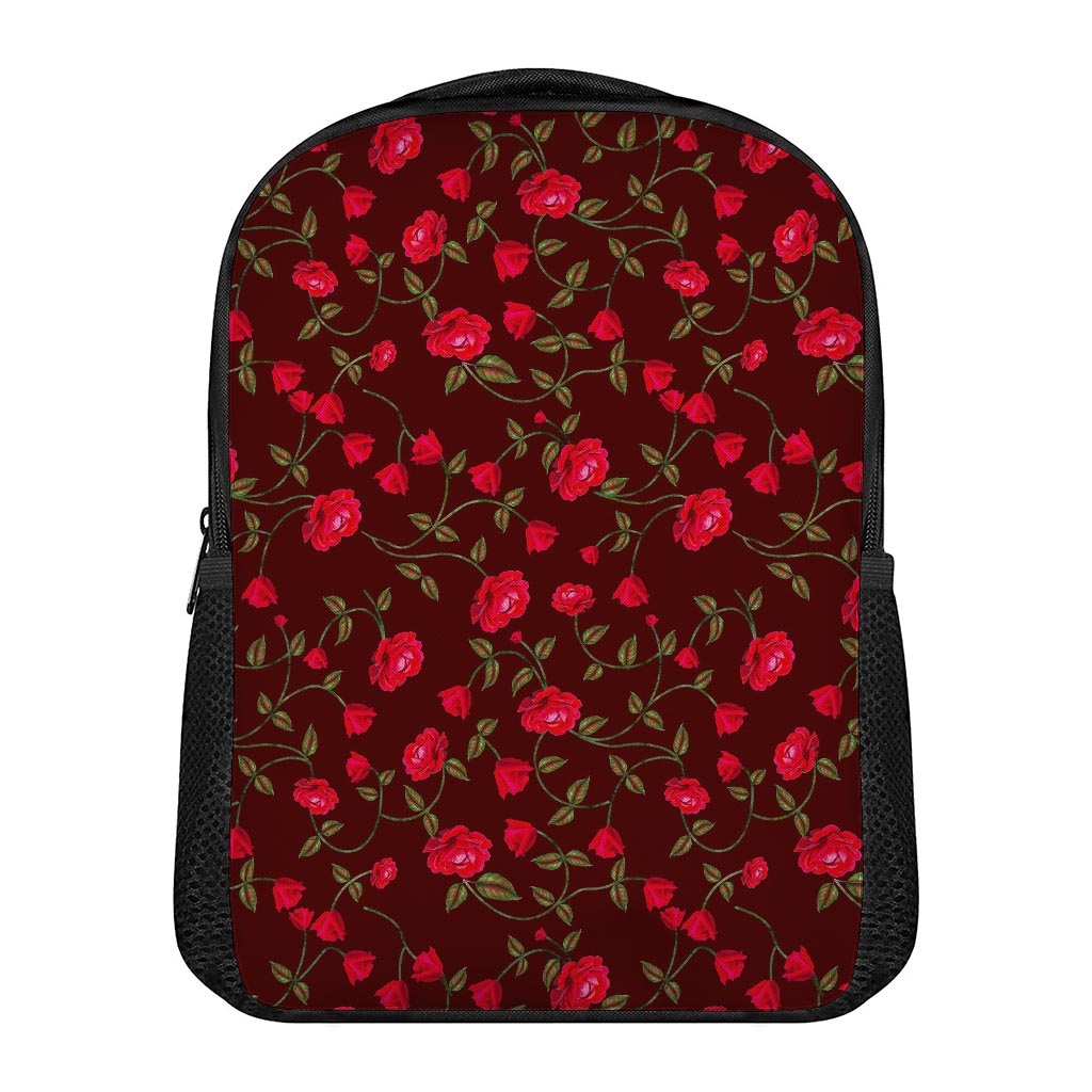 Red Rose Floral Flower Pattern Print Casual Backpack