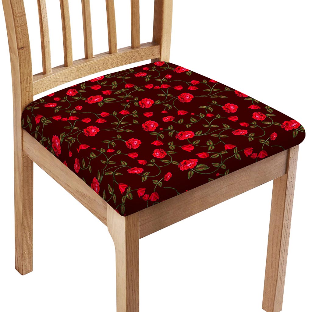Red Rose Floral Flower Pattern Print Chair Cushion Cover