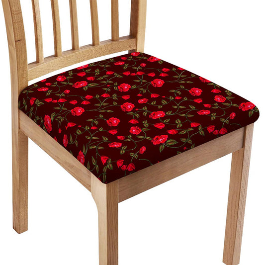 Red Rose Floral Flower Pattern Print Chair Cushion Cover