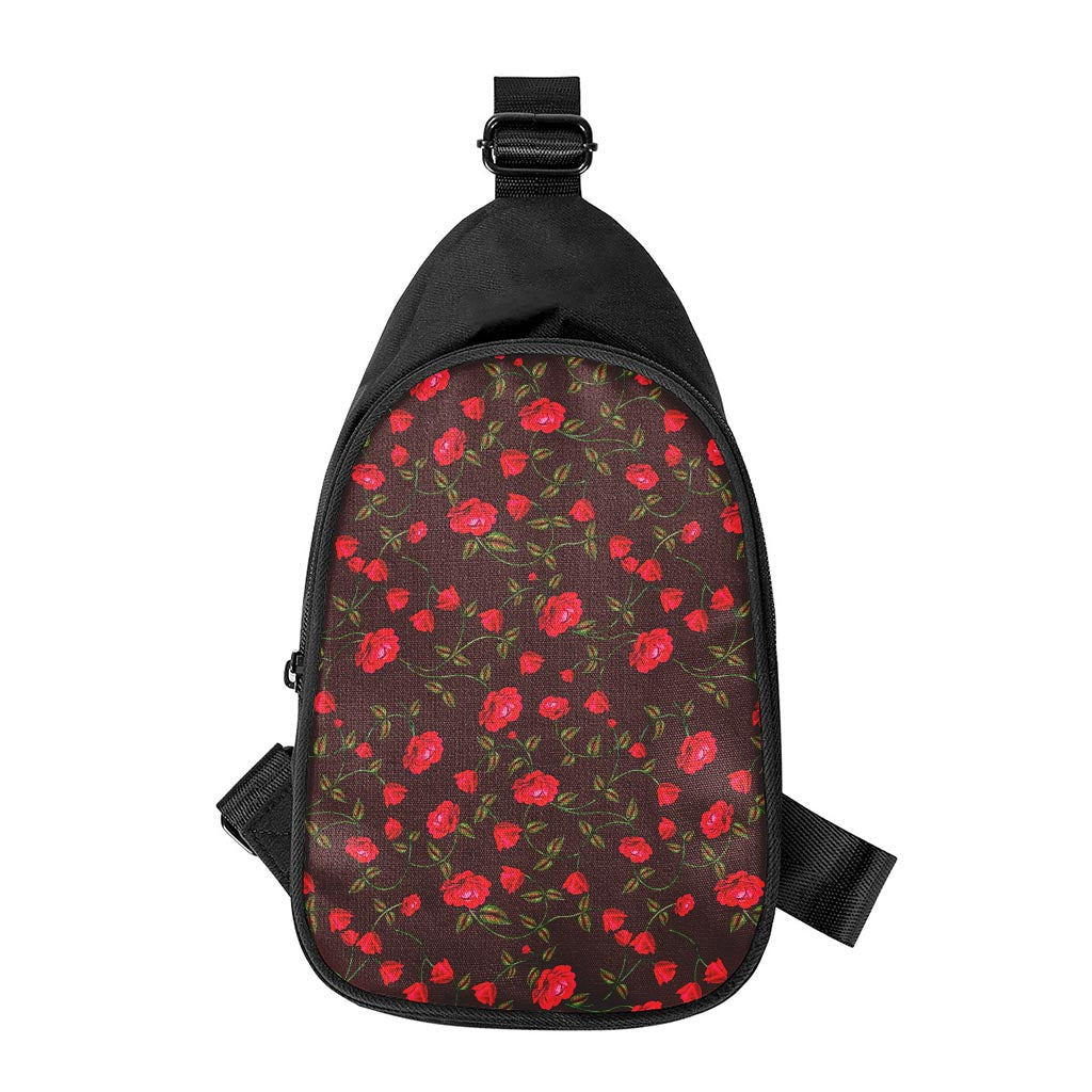 Red Rose Floral Flower Pattern Print Chest Bag