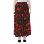 Red Rose Floral Flower Pattern Print Chiffon Maxi Skirt
