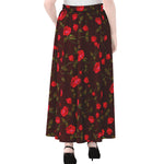 Red Rose Floral Flower Pattern Print Chiffon Maxi Skirt