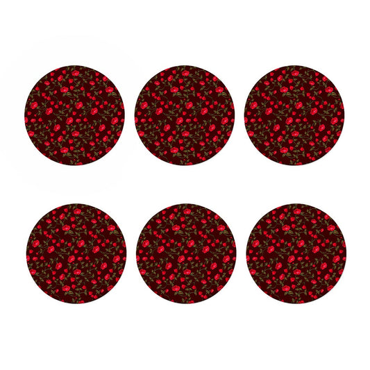 Red Rose Floral Flower Pattern Print Coaster Set
