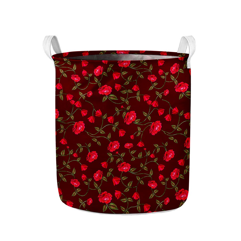 Red Rose Floral Flower Pattern Print Collapsible Laundry Basket