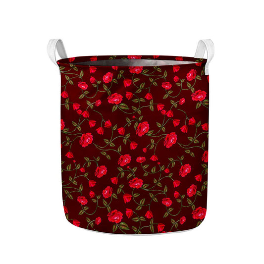 Red Rose Floral Flower Pattern Print Collapsible Laundry Basket