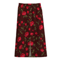 Red Rose Floral Flower Pattern Print Cotton Front Slit Maxi Skirt