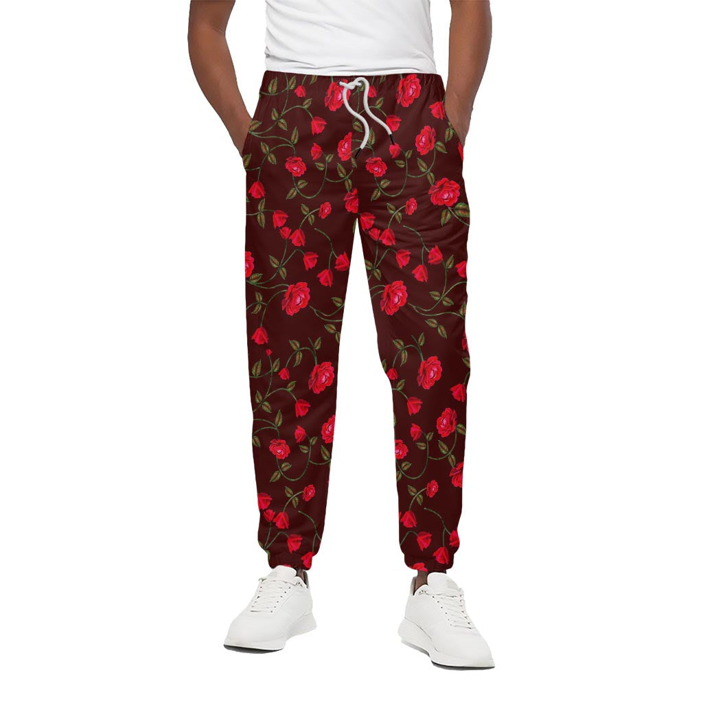 Red Rose Floral Flower Pattern Print Cotton Pants
