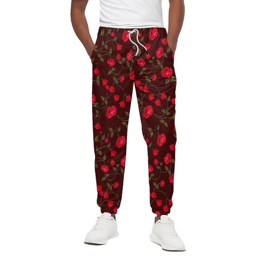 Red Rose Floral Flower Pattern Print Cotton Pants