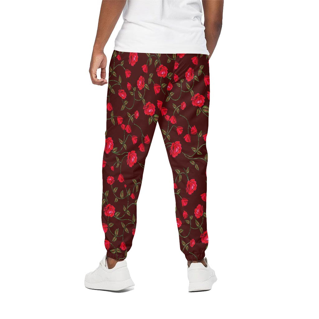 Red Rose Floral Flower Pattern Print Cotton Pants