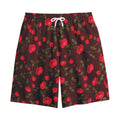 Red Rose Floral Flower Pattern Print Cotton Shorts
