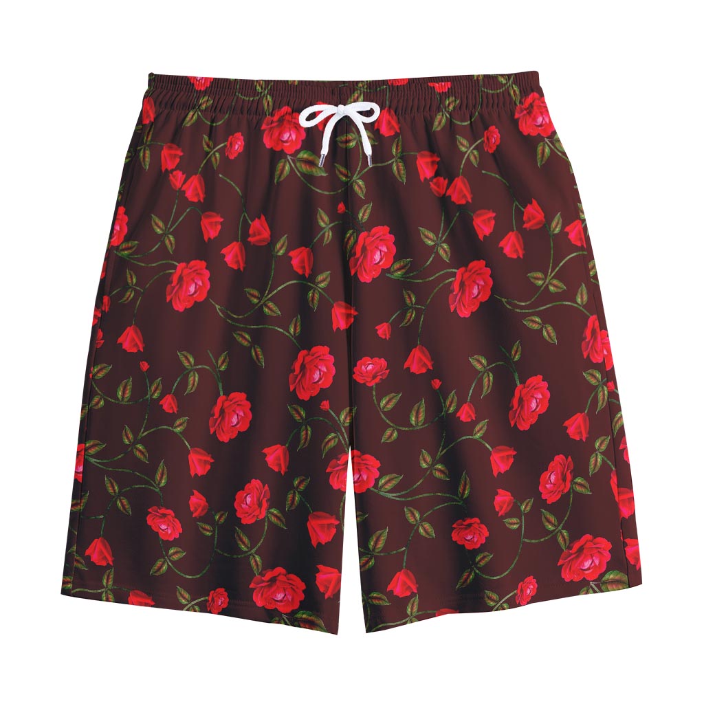 Red Rose Floral Flower Pattern Print Cotton Shorts