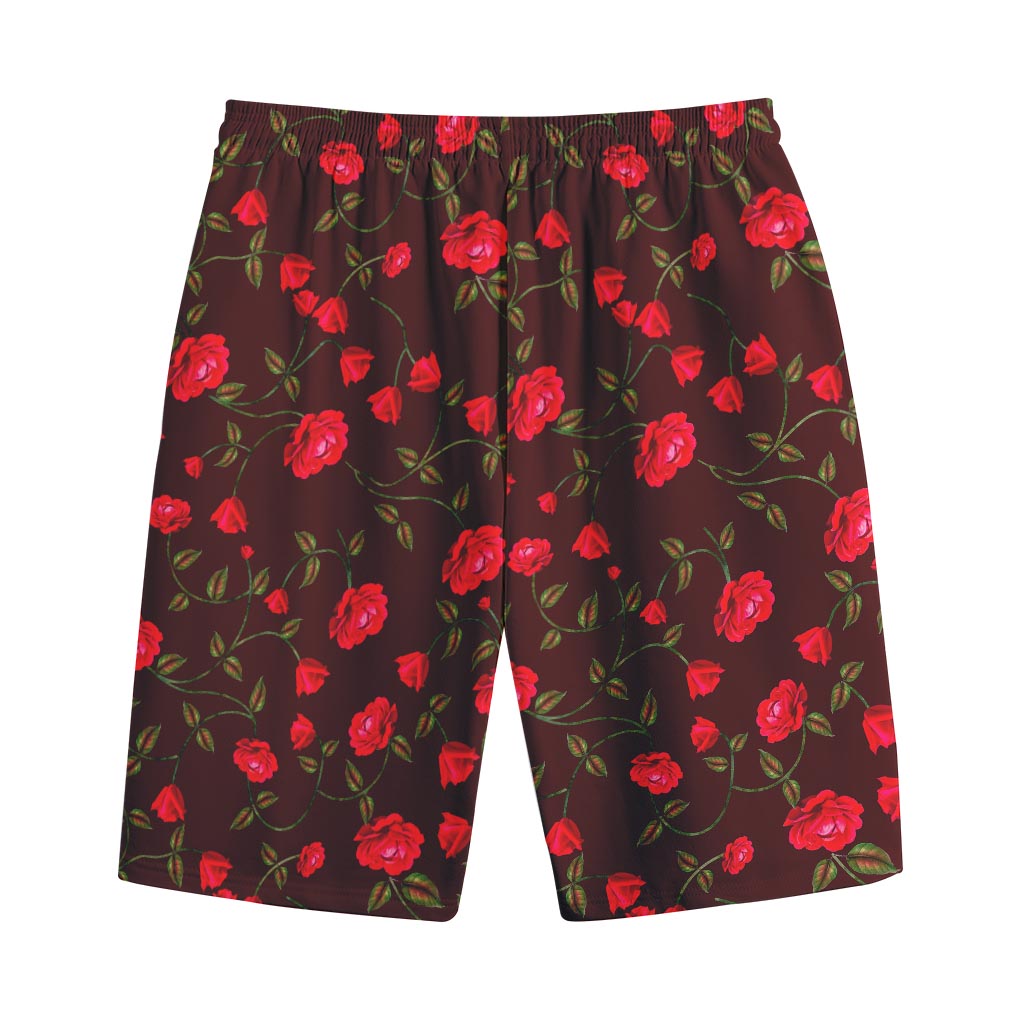 Red Rose Floral Flower Pattern Print Cotton Shorts