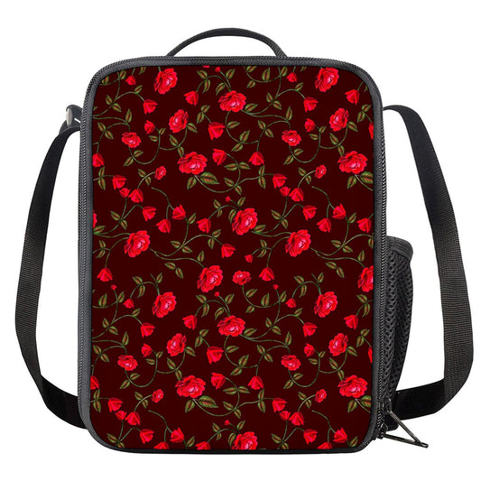 Red Rose Floral Flower Pattern Print Crossbody Lunch Bag
