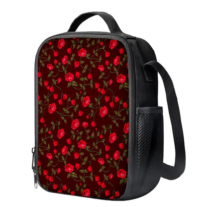 Red Rose Floral Flower Pattern Print Crossbody Lunch Bag