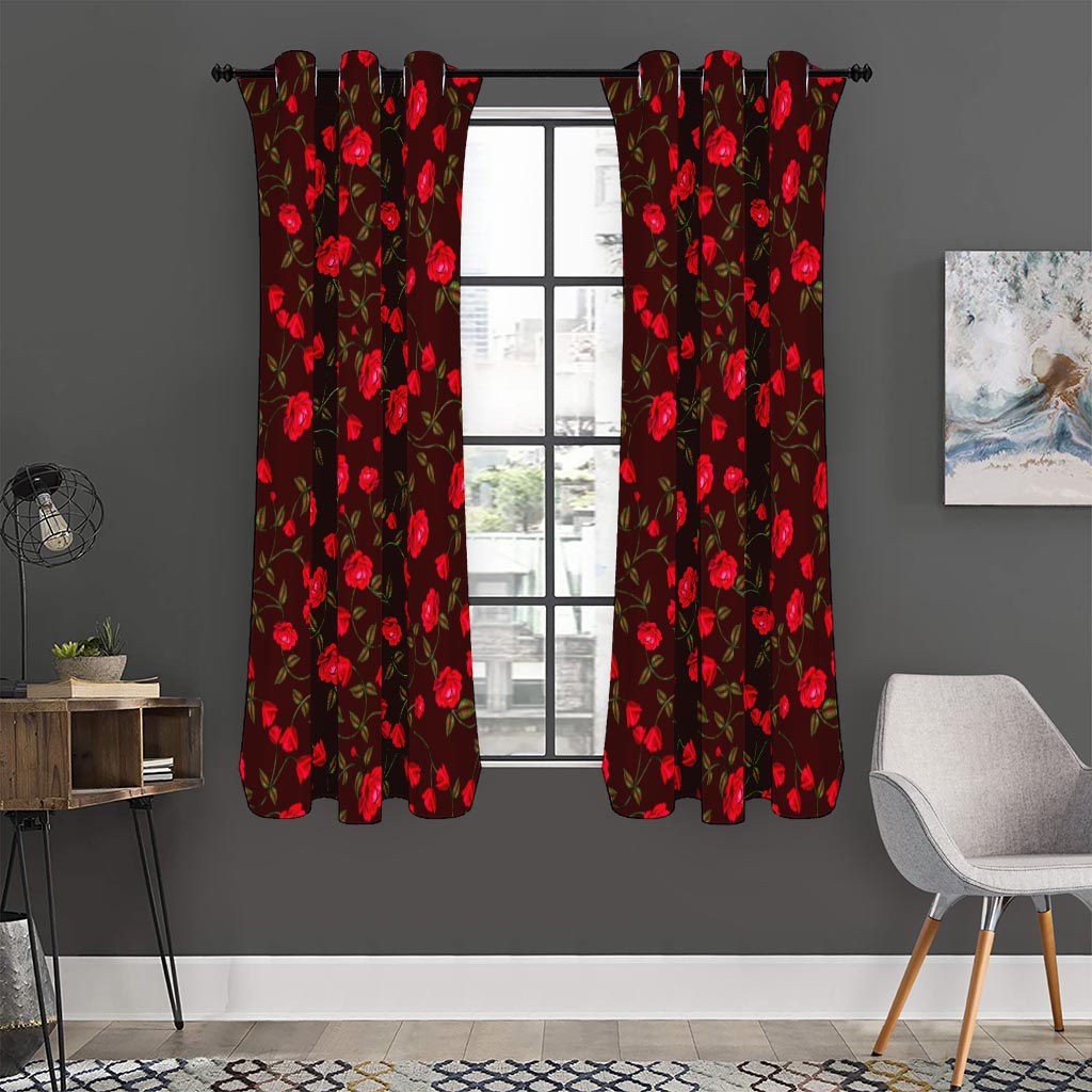 Red Rose Floral Flower Pattern Print Curtain