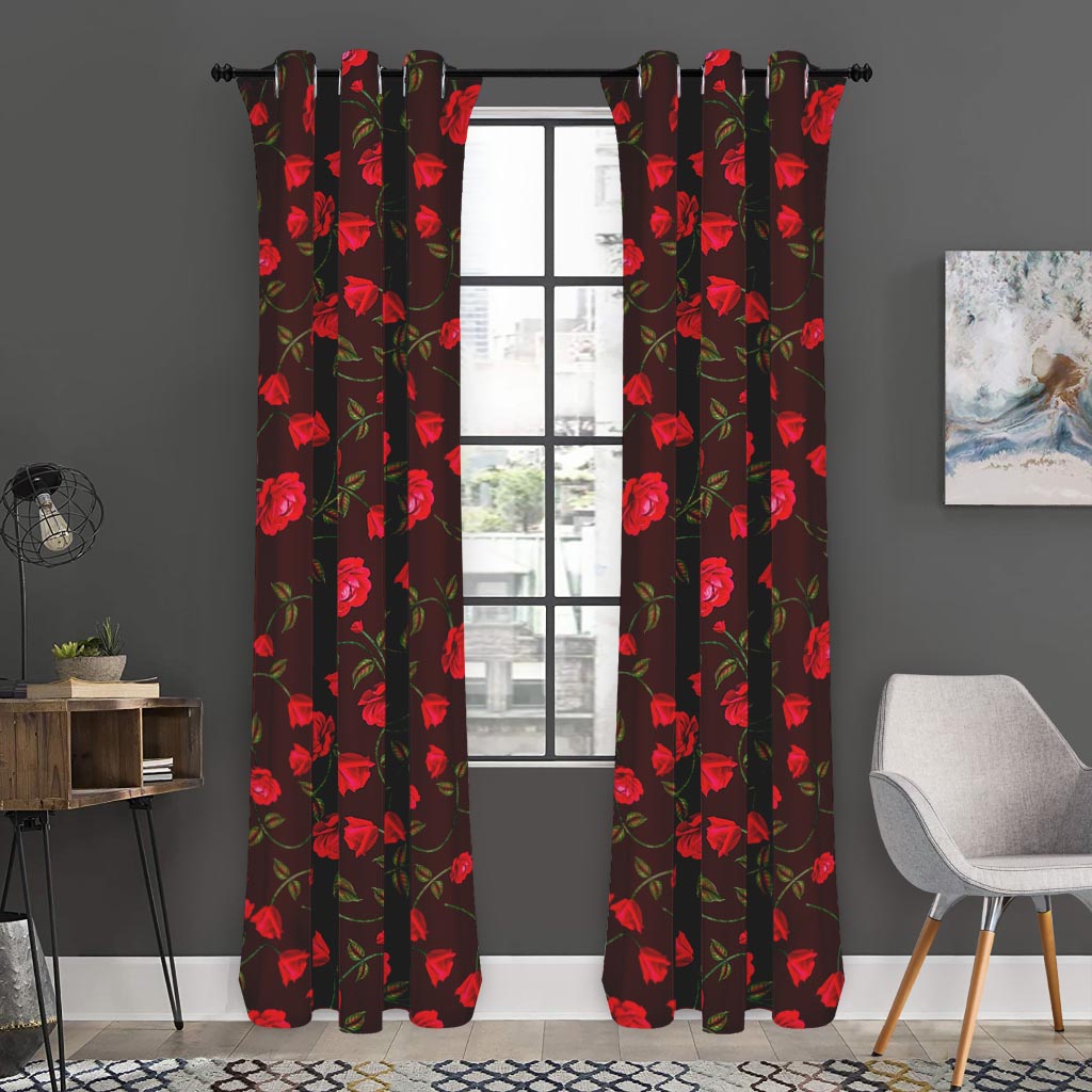 Red Rose Floral Flower Pattern Print Curtain