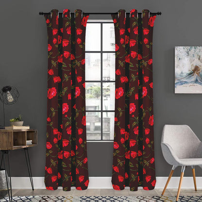 Red Rose Floral Flower Pattern Print Curtain