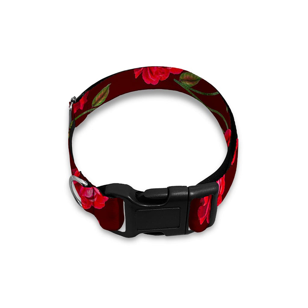 Red Rose Floral Flower Pattern Print Dog Collar