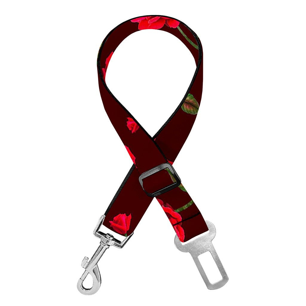 Red Rose Floral Flower Pattern Print Dog Seat Belt